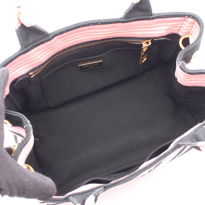 CANAPA RIGHE カナパ 2WAY ハンドバッグ トートバッグ キャンバス ピンク ブラック プラダ バッグ PRADA