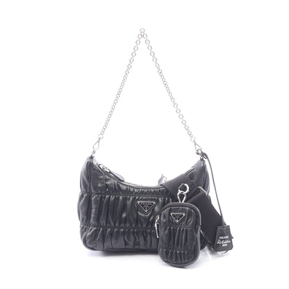 Re-Edition 2005 2WAY チェーンショルダーバッグ レザー ブラック プラダ バッグ PRADA