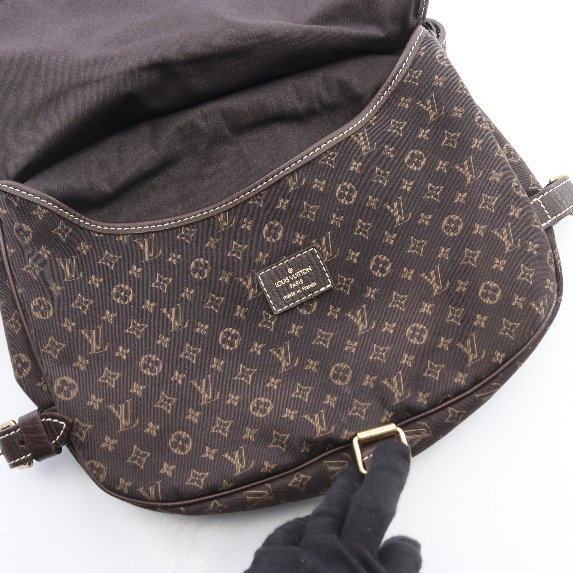ソミュール モノグラムミニラン エベヌ ショルダーバッグ キャンバス レザー ダークブラウン ルイヴィトン バッグ LOUIS VUITTON