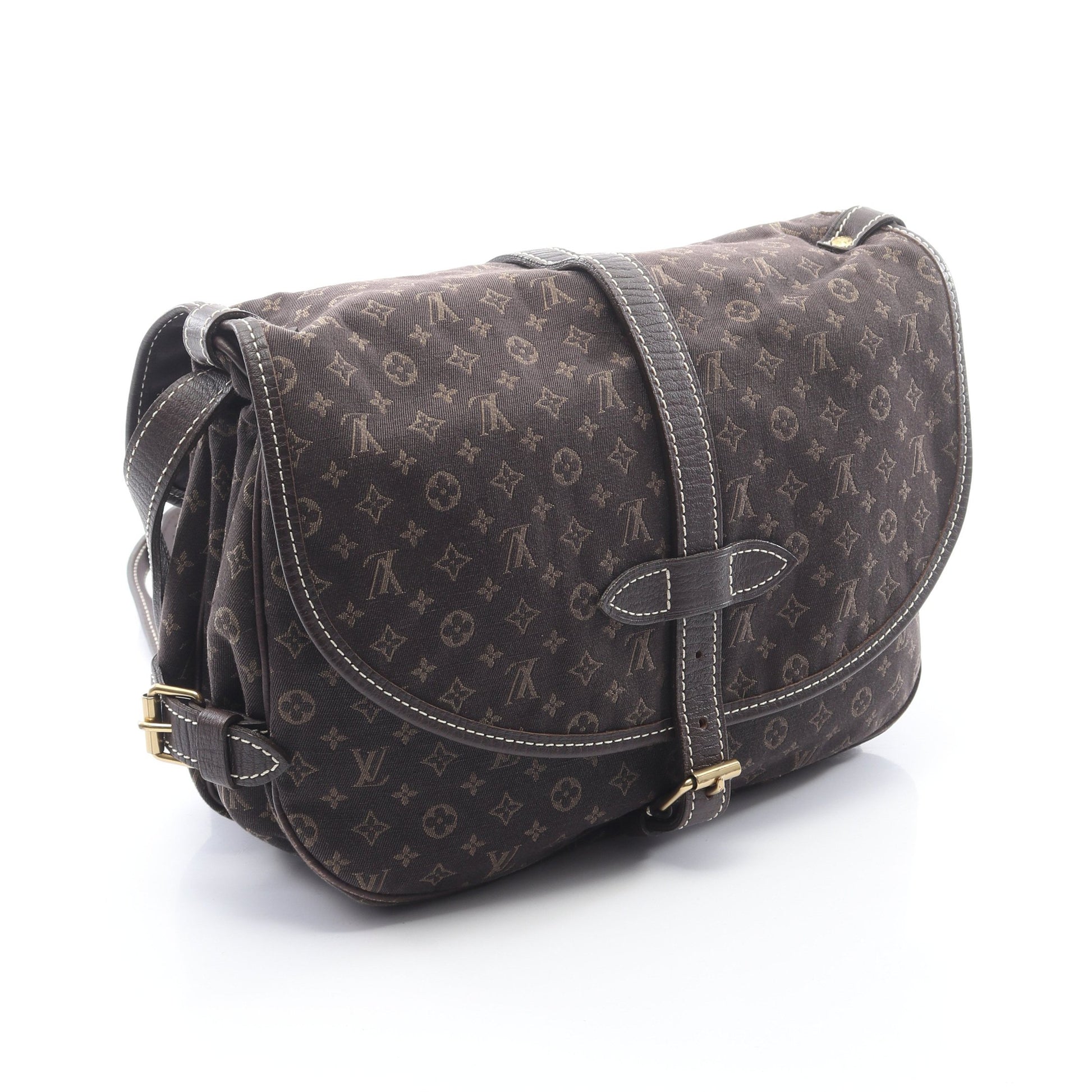 ソミュール モノグラムミニラン エベヌ ショルダーバッグ キャンバス レザー ダークブラウン ルイヴィトン バッグ LOUIS VUITTON