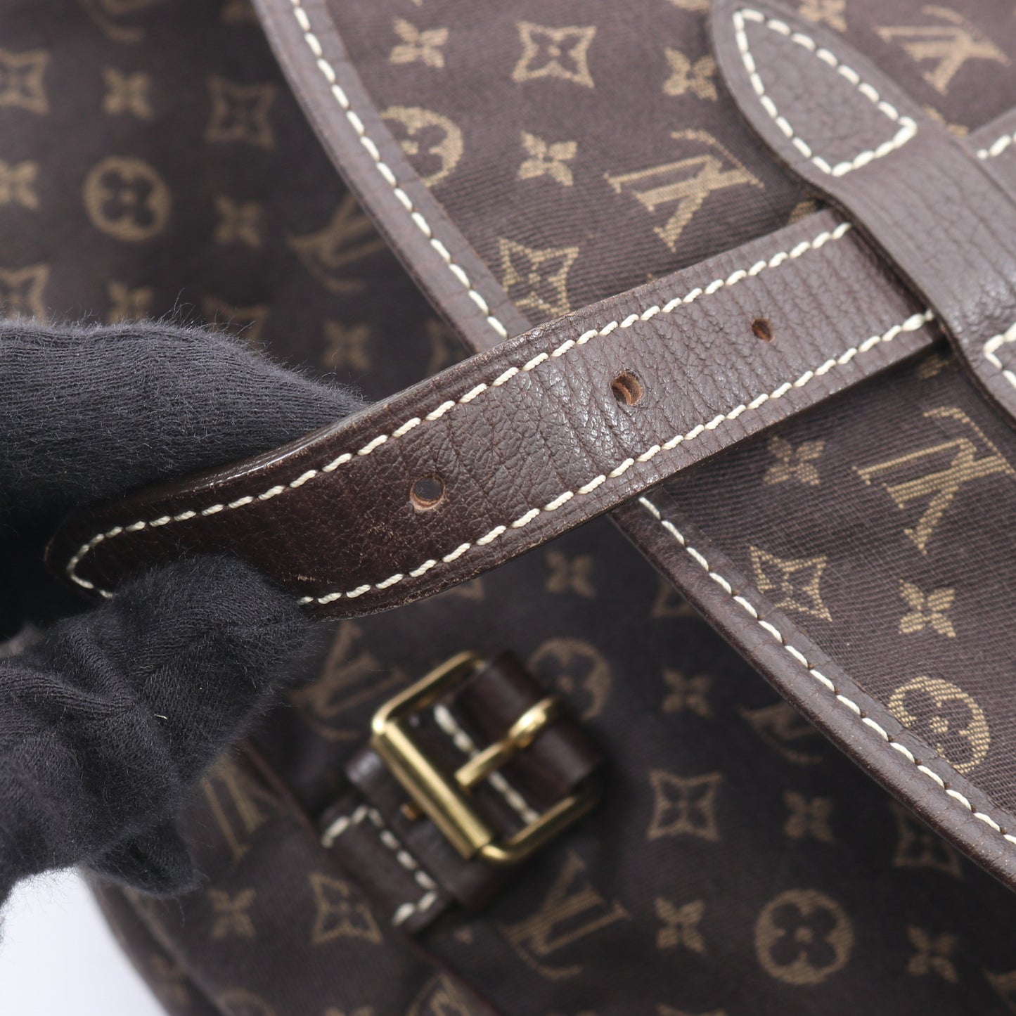 ソミュール モノグラムミニラン エベヌ ショルダーバッグ キャンバス レザー ダークブラウン ルイヴィトン バッグ LOUIS VUITTON