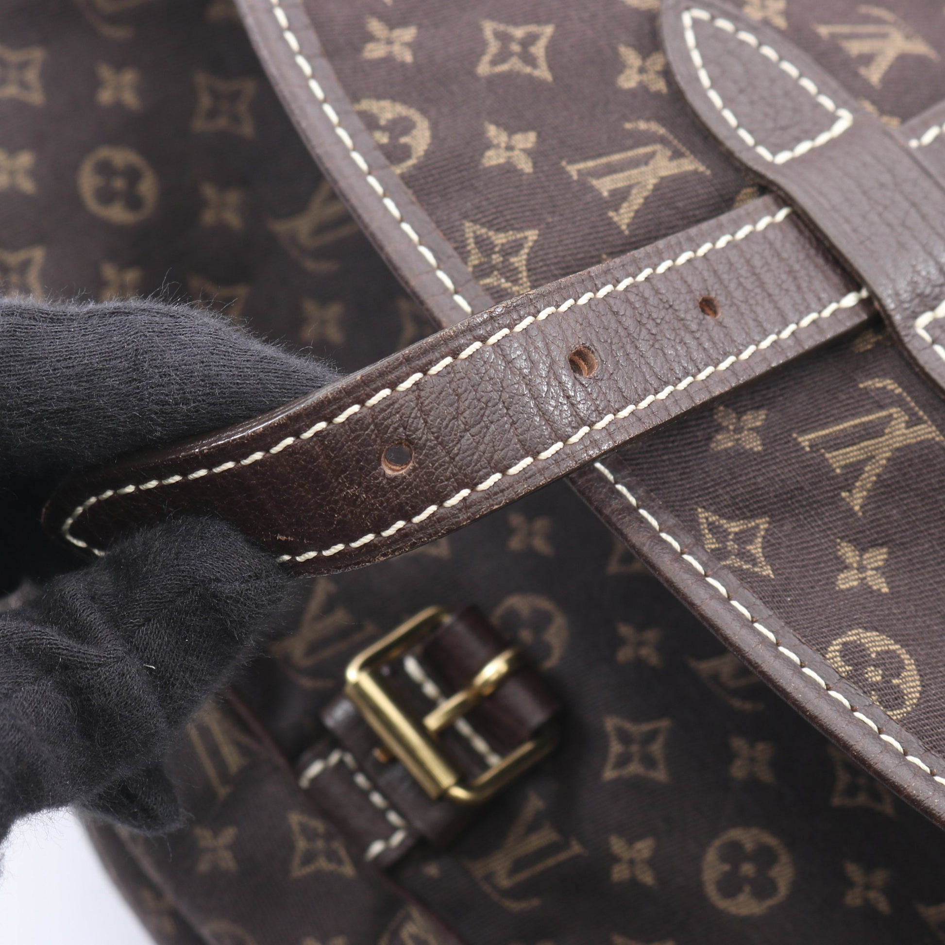 ソミュール モノグラムミニラン エベヌ ショルダーバッグ キャンバス レザー ダークブラウン ルイヴィトン バッグ LOUIS VUITTON