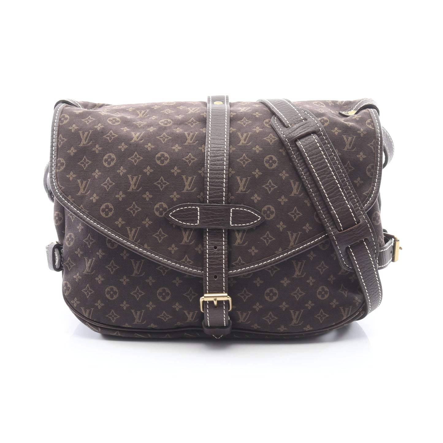 ソミュール モノグラムミニラン エベヌ ショルダーバッグ キャンバス レザー ダークブラウン ルイヴィトン バッグ LOUIS VUITTON