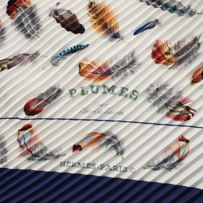 カレプリセ PLUMES プリーツ スカーフ シルク ネイビー アイボリー マルチカラー エルメス