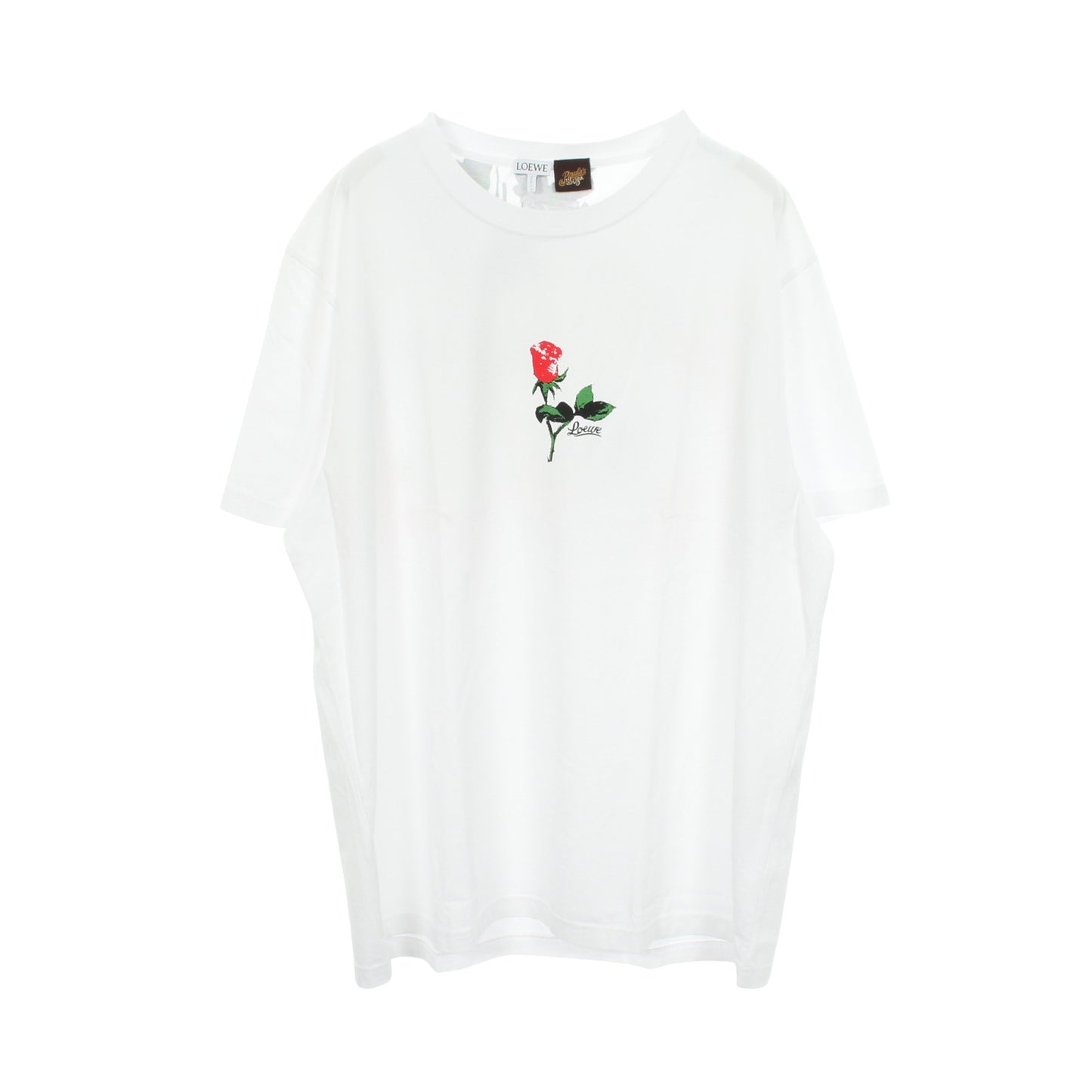 PAULA'S IBIZA ローズプリント 半袖Tシャツ コットン ホワイト レッド グリーン ロエベ