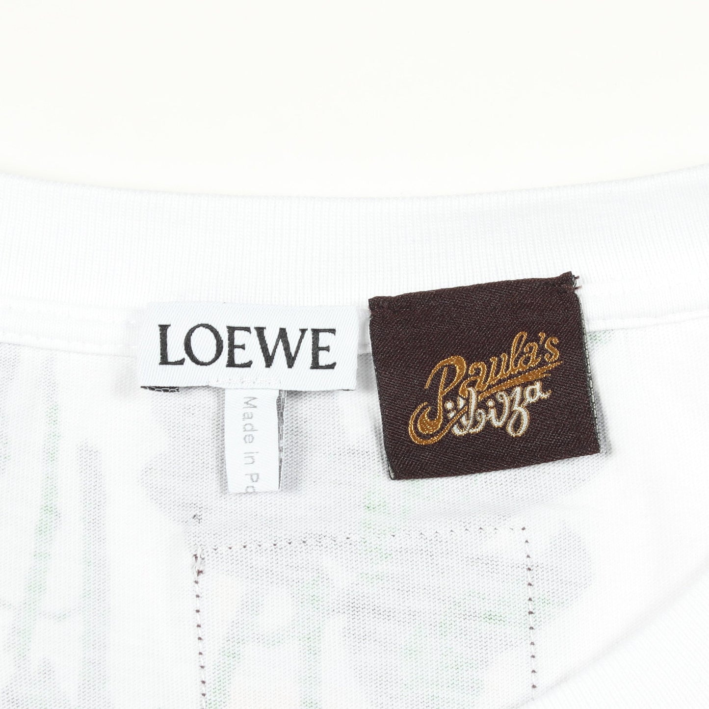 PAULA'S IBIZA ローズプリント 半袖Tシャツ コットン ホワイト レッド グリーン ロエベ