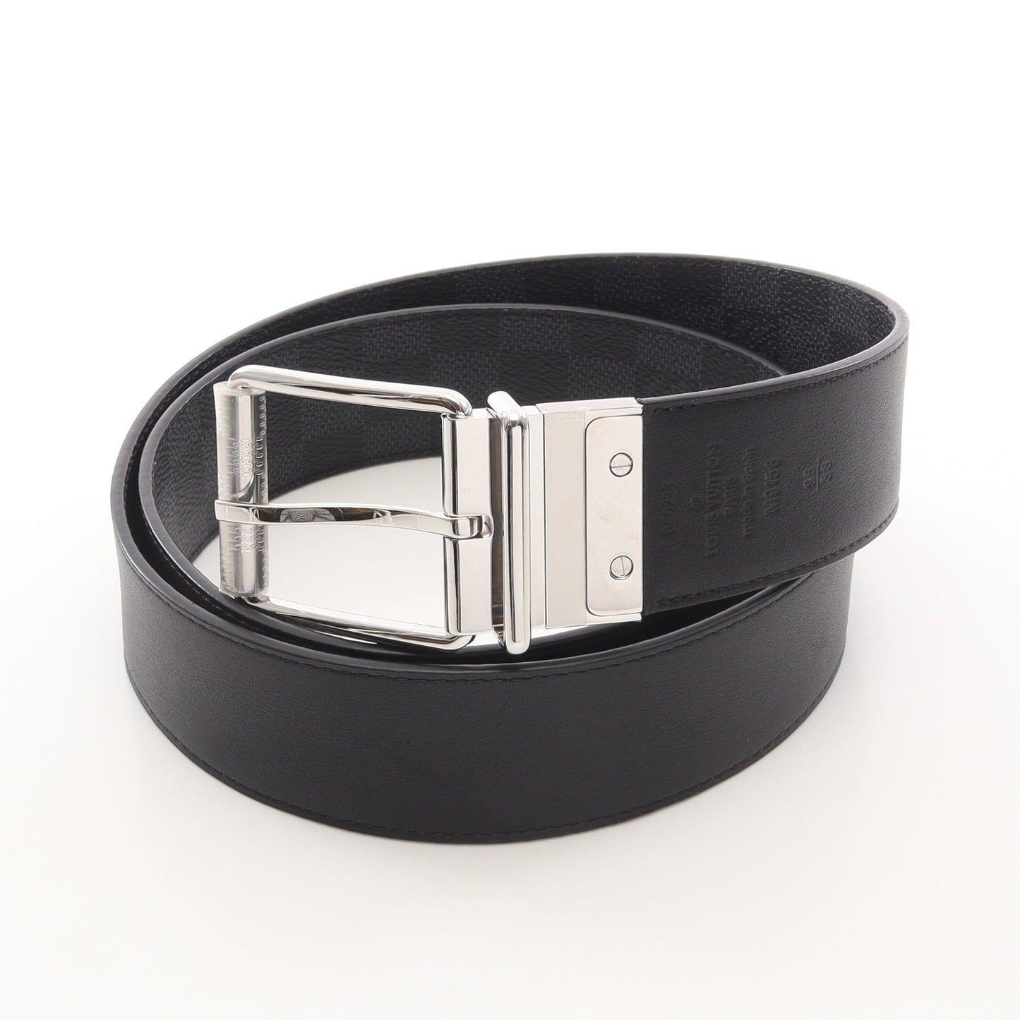 サンチュール ダミエプリント 40MM ダミエグラフィット シルバー金具 リバーシブル ベルト PVC レザー ブラック ルイヴィトン 財布・小物 LOUIS VUITTON