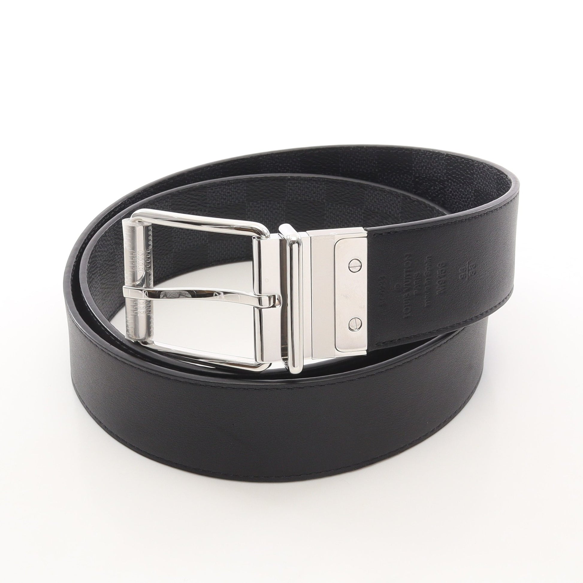 サンチュール ダミエプリント 40MM ダミエグラフィット シルバー金具 リバーシブル ベルト PVC レザー ブラック ルイヴィトン 財布・小物 LOUIS VUITTON