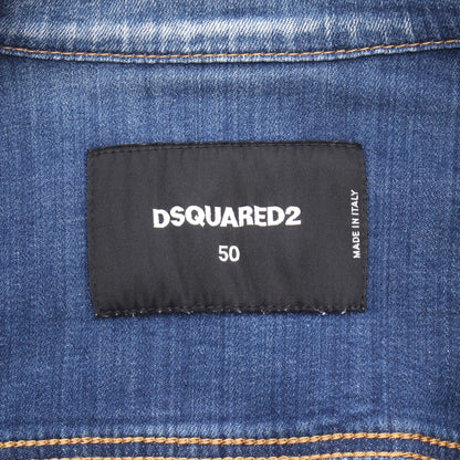 ダメージ加工 ペイント加工 デニムジャケット コットン インディゴブルー ディースクエアード アウター DSQUARED2