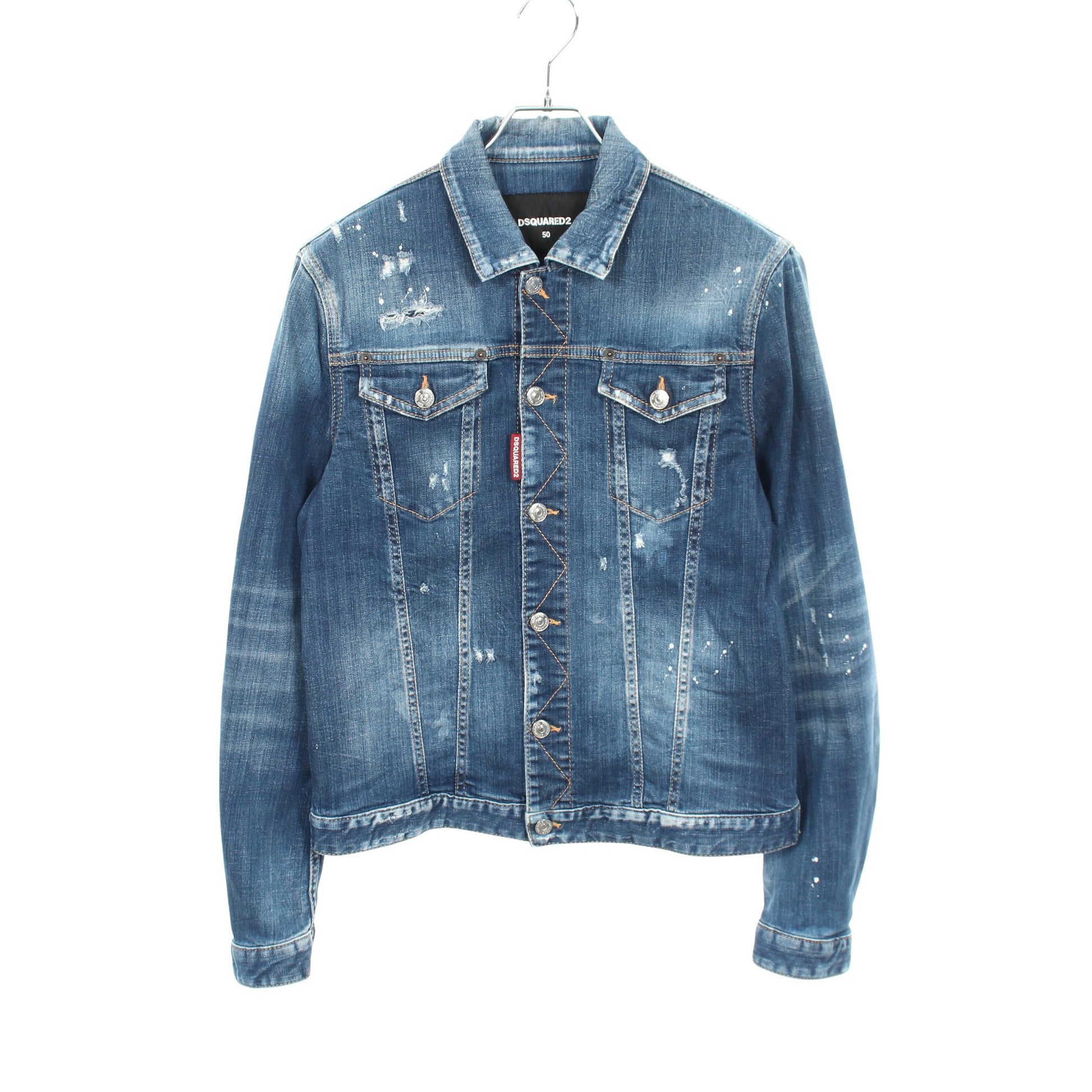 ダメージ加工 ペイント加工 デニムジャケット コットン インディゴブルー ディースクエアード アウター DSQUARED2