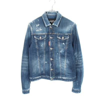 ダメージ加工 ペイント加工 デニムジャケット コットン インディゴブルー ディースクエアード アウター DSQUARED2