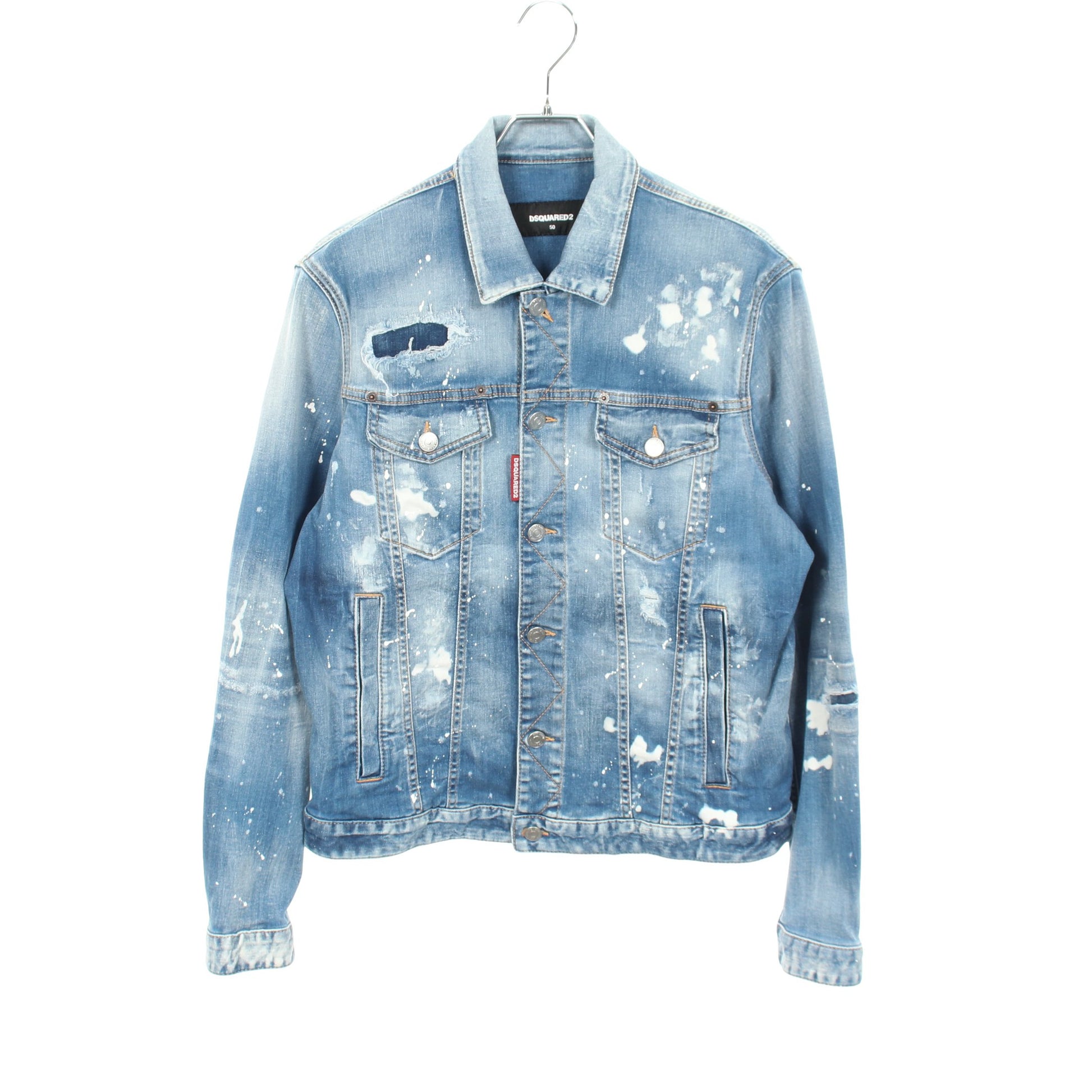 ダメージ加工 ペイント加工 デニムジャケット コットン ライトブルー ディースクエアード アウター DSQUARED2