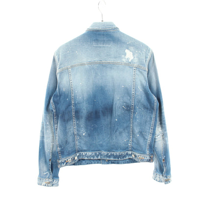 ダメージ加工 ペイント加工 デニムジャケット コットン ライトブルー ディースクエアード アウター DSQUARED2