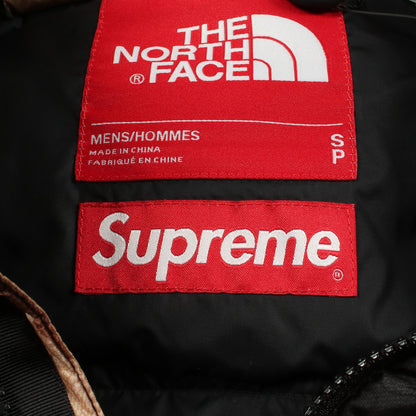 × THE NORTH FACE Bleached Denim Print Nuptse Jacket フード付き ダウンジャケット ナイロン ブラック ベージュ シュプリーム