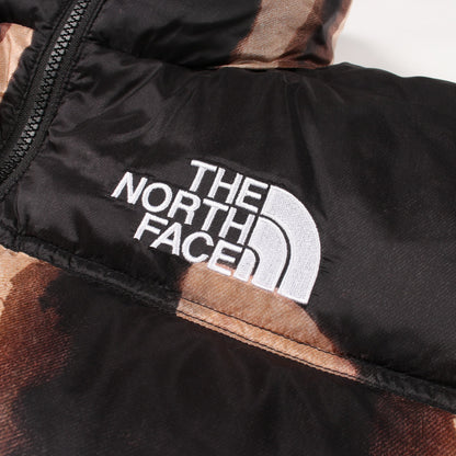 × THE NORTH FACE Bleached Denim Print Nuptse Jacket フード付き ダウンジャケット ナイロン ブラック ベージュ シュプリーム