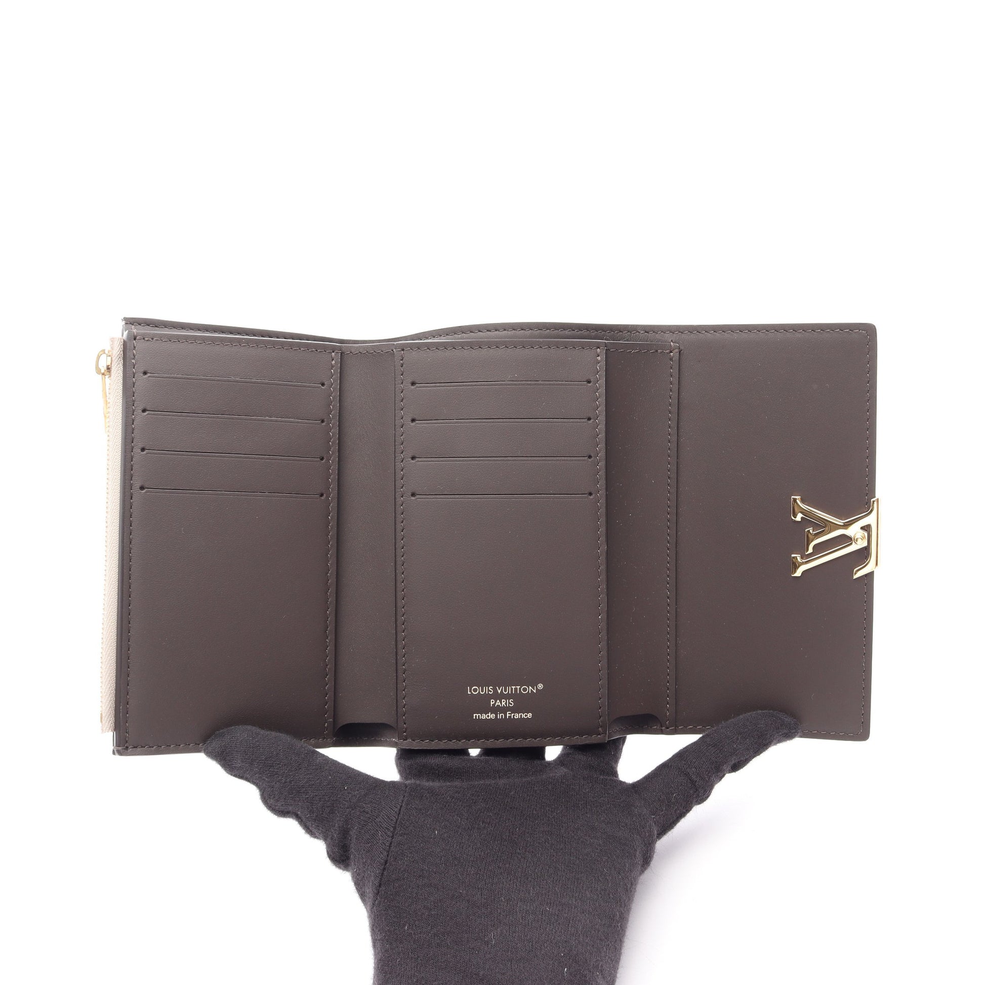 ポルトフォイユ カプシーヌ コンパクト ガレ 三つ折り財布 レザー グレーベージュ ルイヴィトン 財布・小物 LOUIS VUITTON