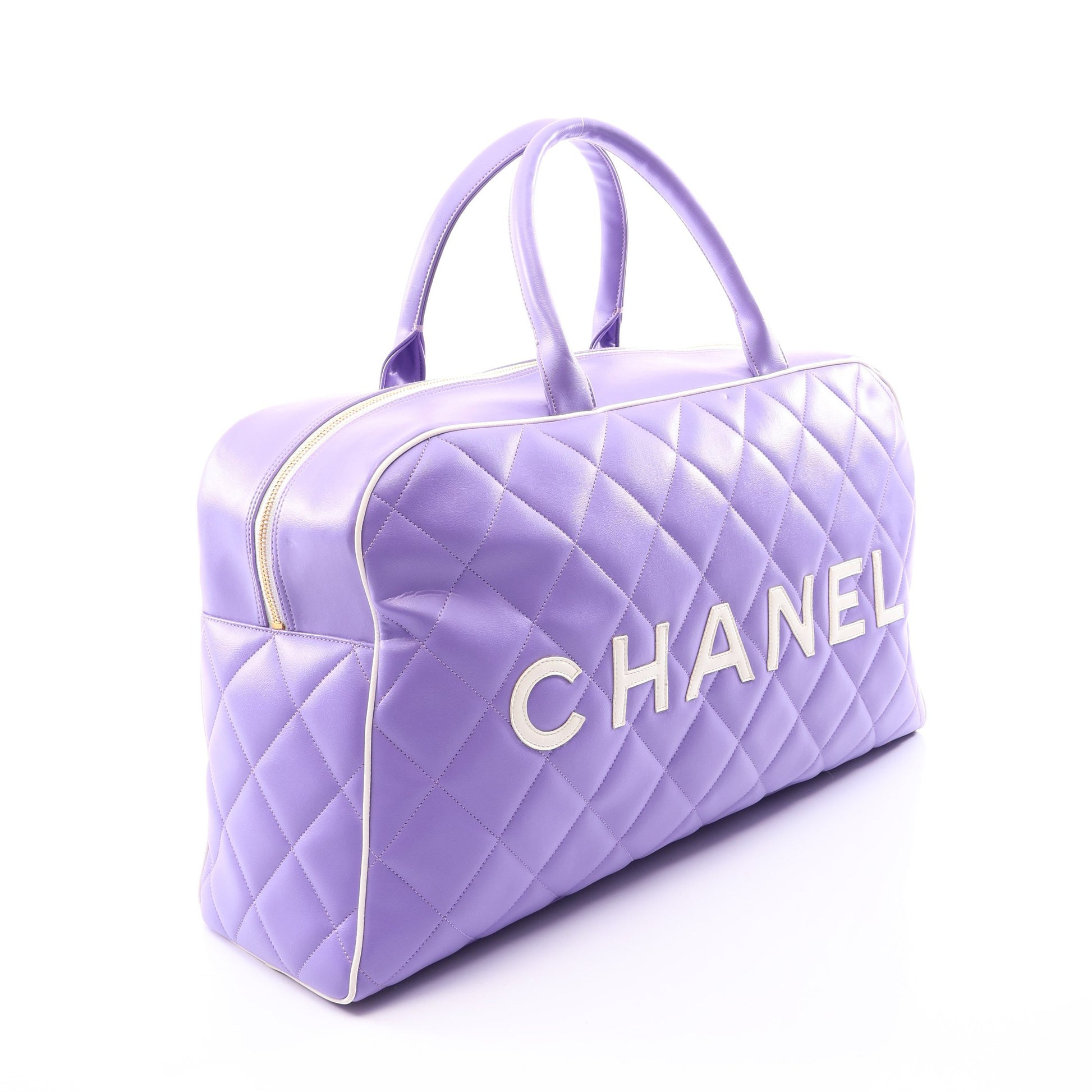 マトラッセ ボストンバッグ レザー パープル ホワイト ゴールド金具 シャネル バッグ CHANEL