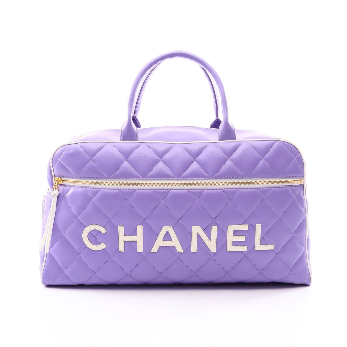 マトラッセ ボストンバッグ レザー パープル ホワイト ゴールド金具 シャネル バッグ CHANEL