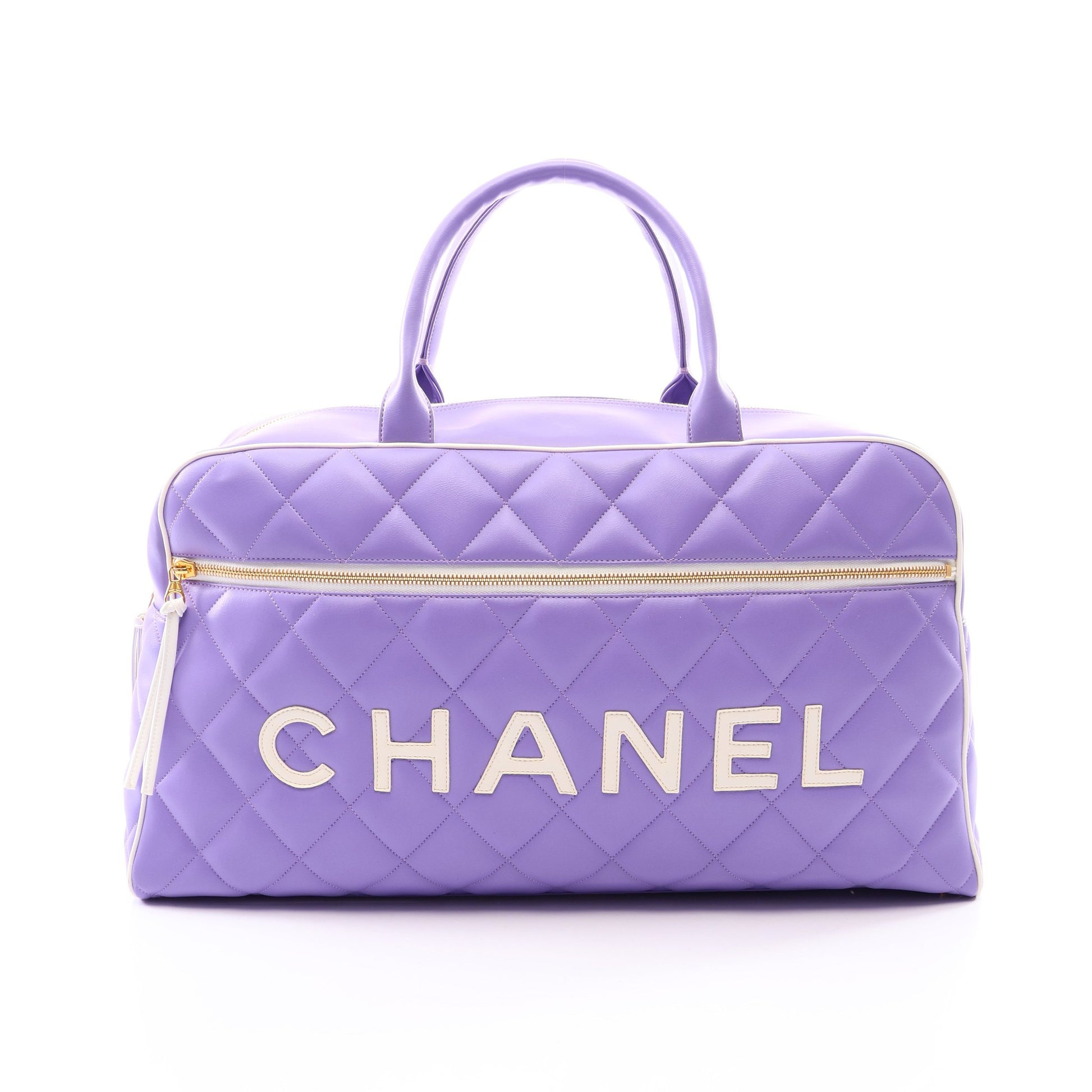 マトラッセ ボストンバッグ レザー パープル ホワイト ゴールド金具 シャネル バッグ CHANEL