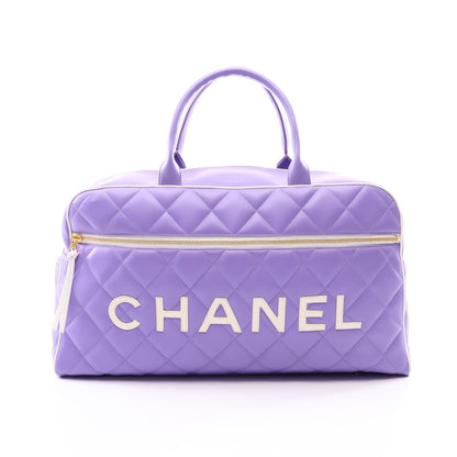 マトラッセ ボストンバッグ レザー パープル ホワイト ゴールド金具 シャネル バッグ CHANEL