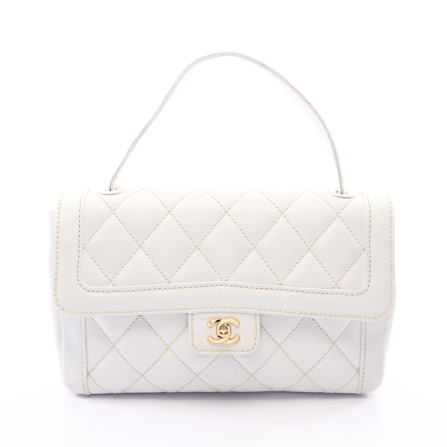 ワイルドステッチ トップハンドル ハンドバッグ レザー ホワイト ゴールド金具 シャネル バッグ CHANEL