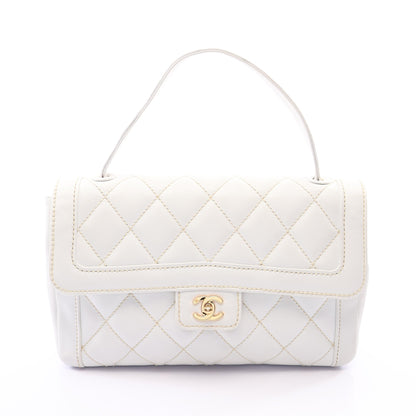 ワイルドステッチ トップハンドル ハンドバッグ レザー ホワイト ゴールド金具 シャネル バッグ CHANEL
