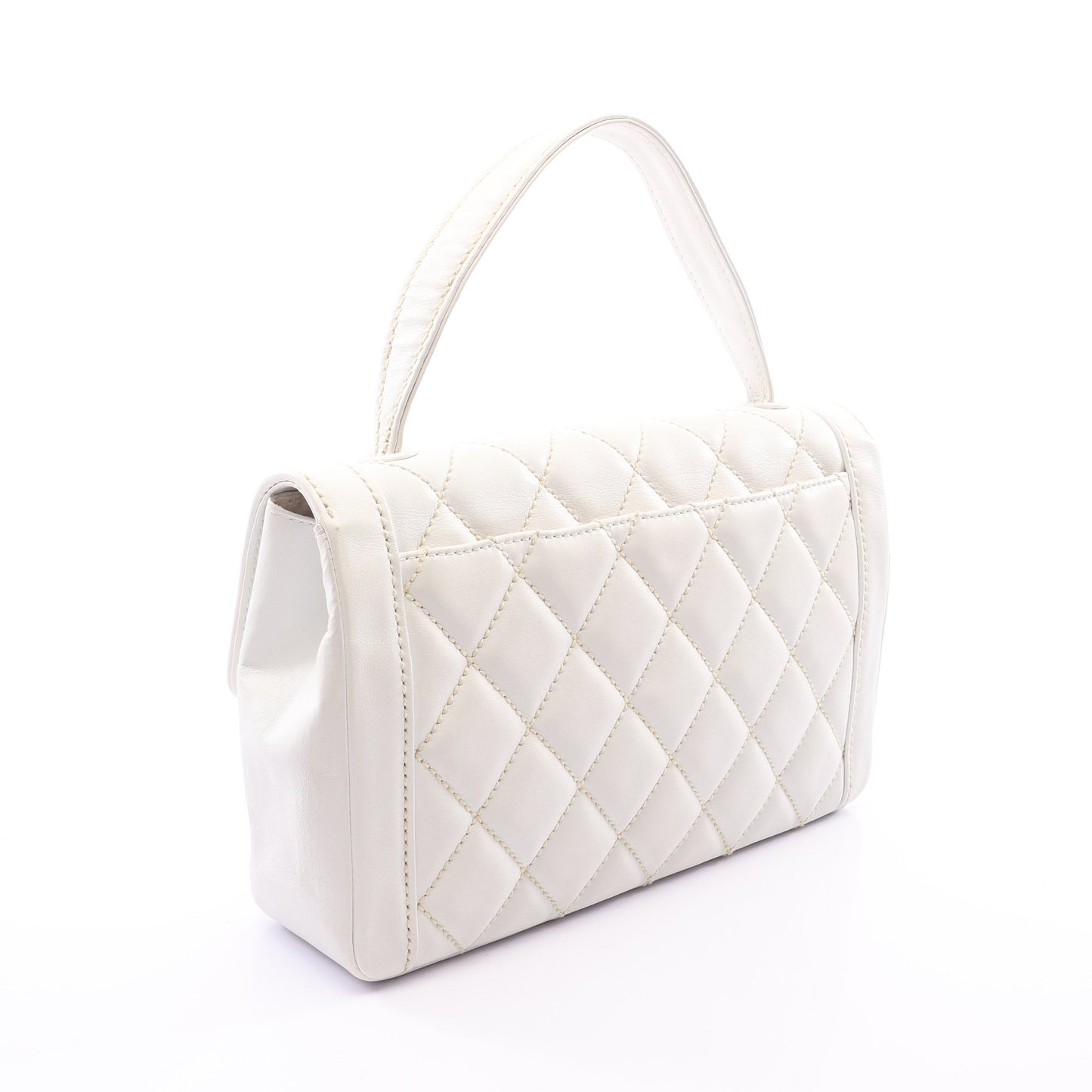 ワイルドステッチ トップハンドル ハンドバッグ レザー ホワイト ゴールド金具 シャネル バッグ CHANEL