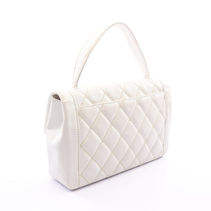 ワイルドステッチ トップハンドル ハンドバッグ レザー ホワイト ゴールド金具 シャネル バッグ CHANEL