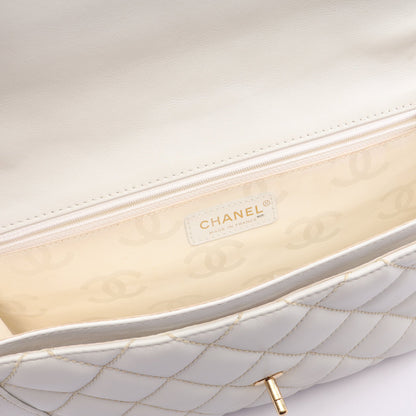 ワイルドステッチ トップハンドル ハンドバッグ レザー ホワイト ゴールド金具 シャネル バッグ CHANEL