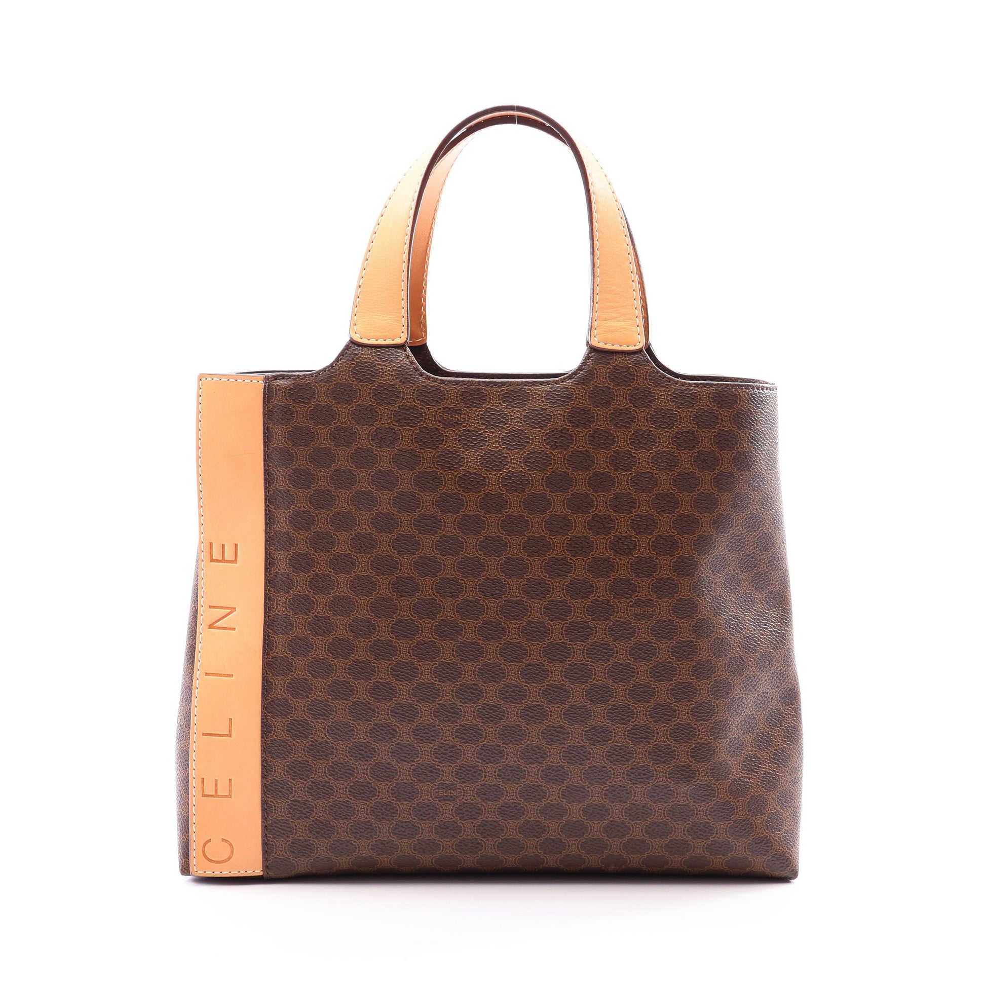 マカダム ハンドバッグ PVC レザー ダークブラウン ベージュ セリーヌ バッグ CELINE