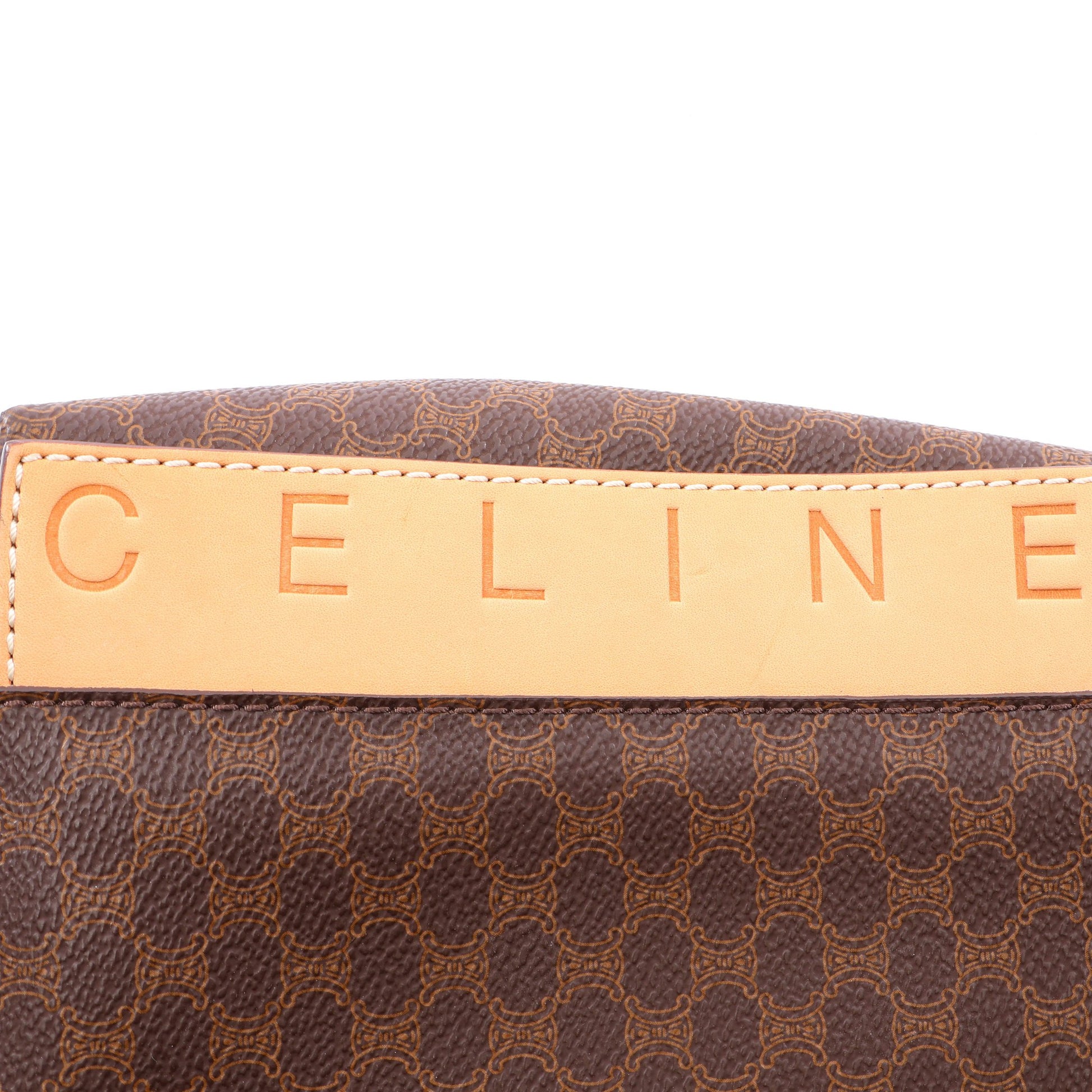 マカダム ハンドバッグ PVC レザー ダークブラウン ベージュ セリーヌ バッグ CELINE