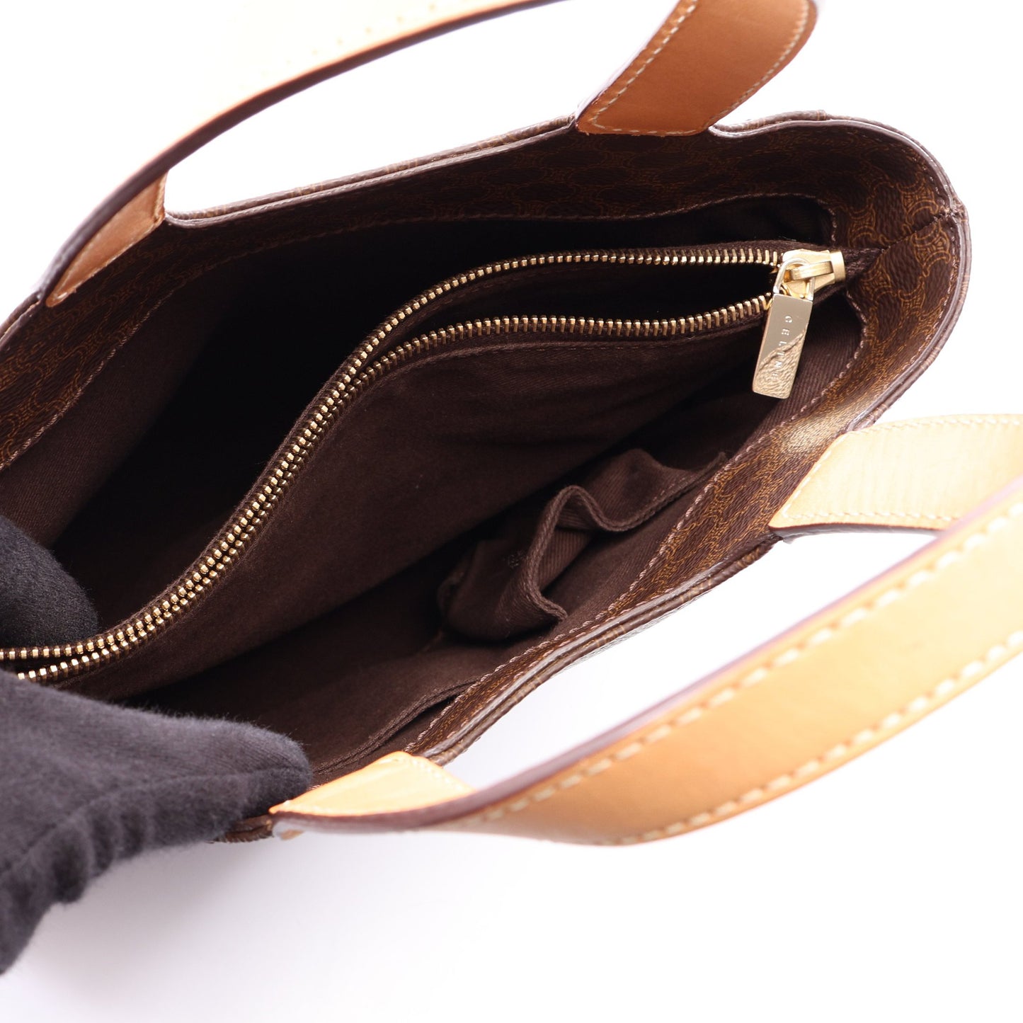 マカダム ハンドバッグ PVC レザー ダークブラウン ベージュ セリーヌ バッグ CELINE