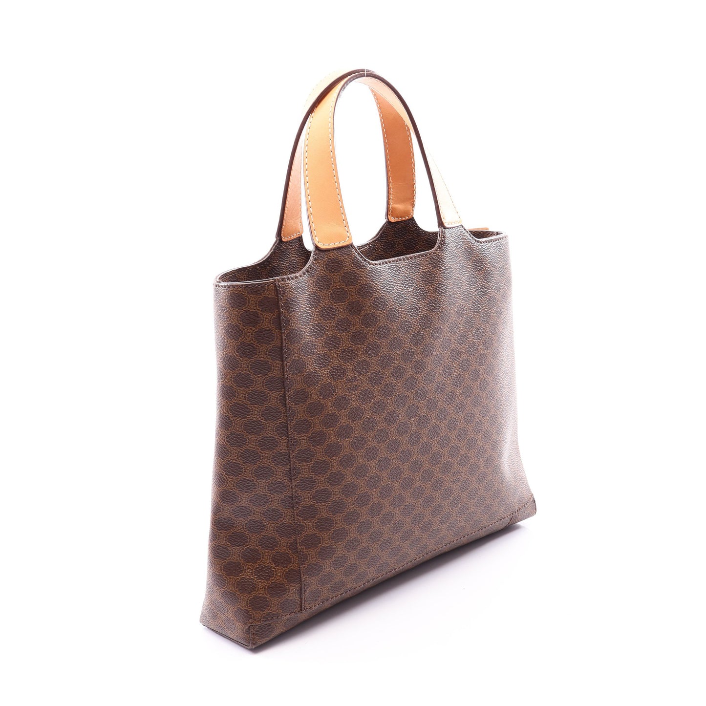 マカダム ハンドバッグ PVC レザー ダークブラウン ベージュ セリーヌ バッグ CELINE