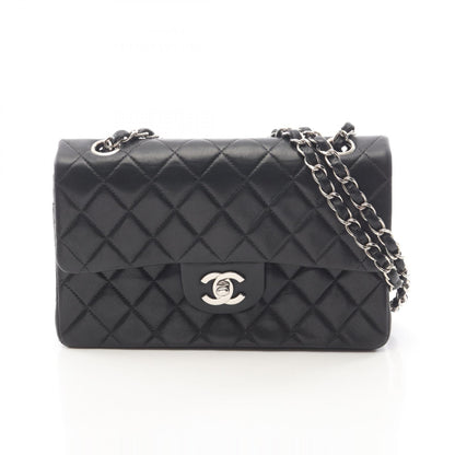 マトラッセ Wフラップ Wチェーンショルダーバッグ ラムスキン ブラック シルバー金具 シャネル バッグ CHANEL