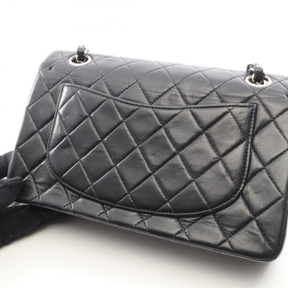 マトラッセ Wフラップ Wチェーンショルダーバッグ ラムスキン ブラック シルバー金具 シャネル バッグ CHANEL