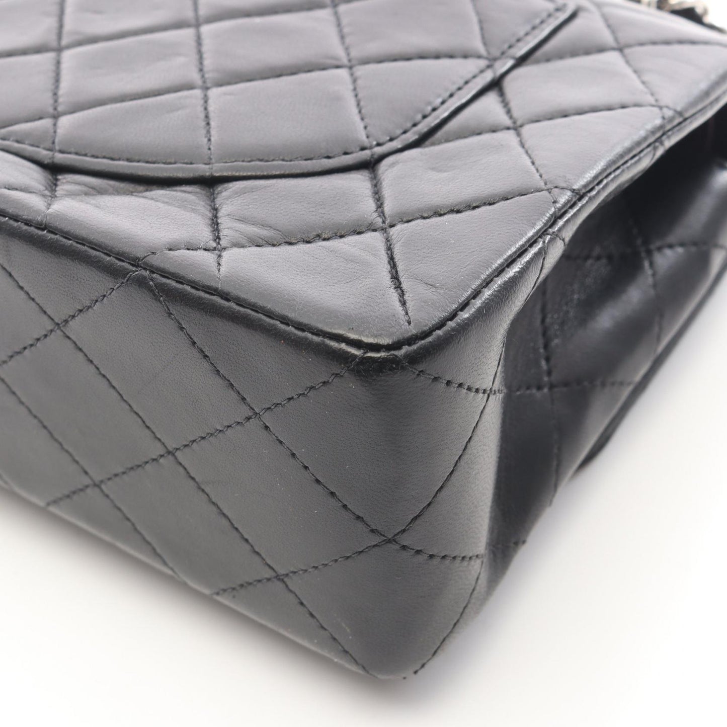 マトラッセ Wフラップ Wチェーンショルダーバッグ ラムスキン ブラック シルバー金具 シャネル バッグ CHANEL