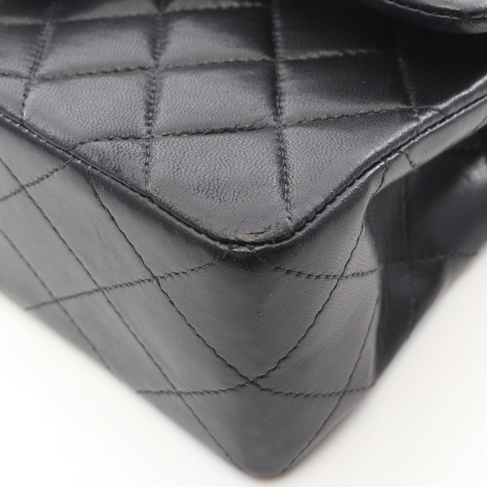 マトラッセ Wフラップ Wチェーンショルダーバッグ ラムスキン ブラック シルバー金具 シャネル バッグ CHANEL