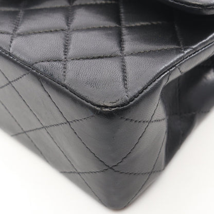 マトラッセ Wフラップ Wチェーンショルダーバッグ ラムスキン ブラック シルバー金具 シャネル バッグ CHANEL