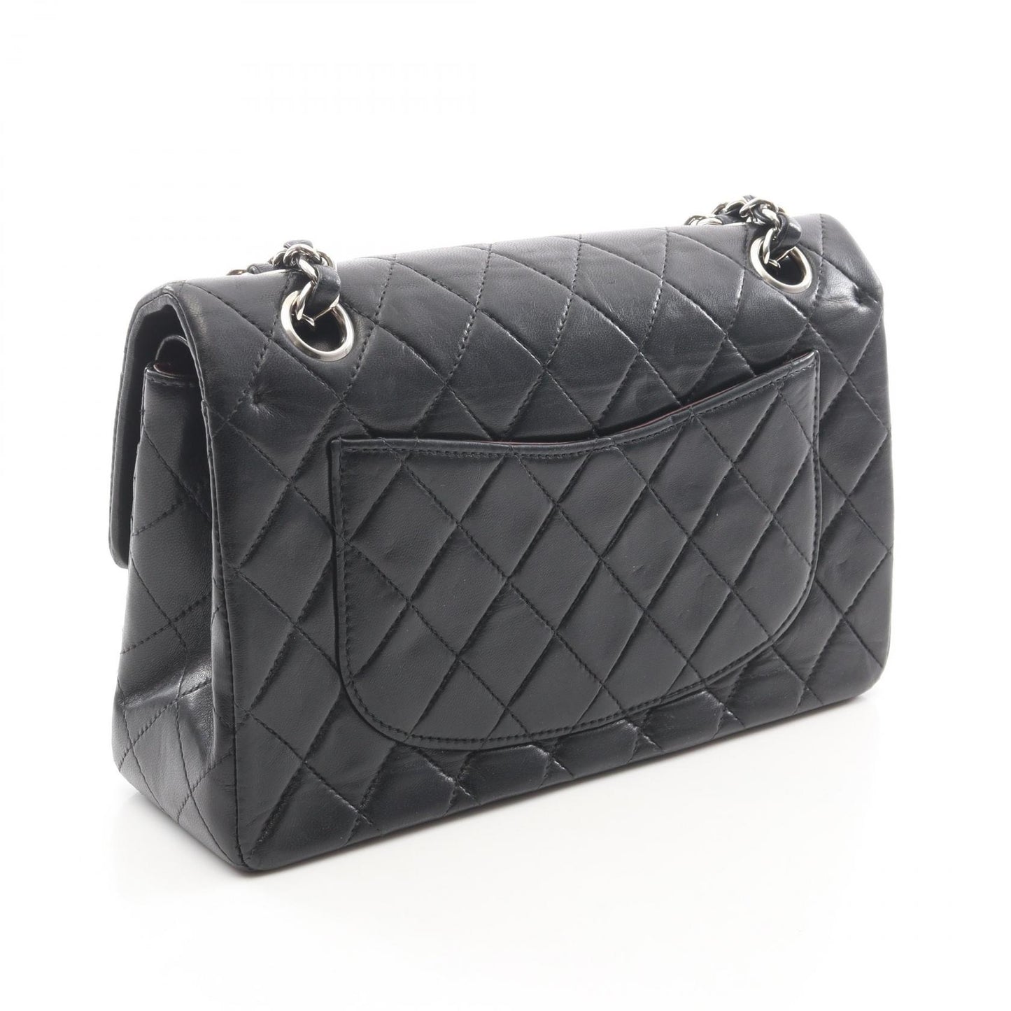 マトラッセ Wフラップ Wチェーンショルダーバッグ ラムスキン ブラック シルバー金具 シャネル バッグ CHANEL