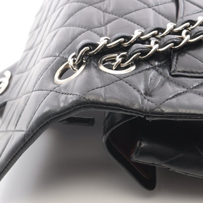 マトラッセ Wフラップ Wチェーンショルダーバッグ ラムスキン ブラック シルバー金具 シャネル バッグ CHANEL