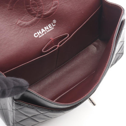 マトラッセ Wフラップ Wチェーンショルダーバッグ ラムスキン ブラック シルバー金具 シャネル バッグ CHANEL