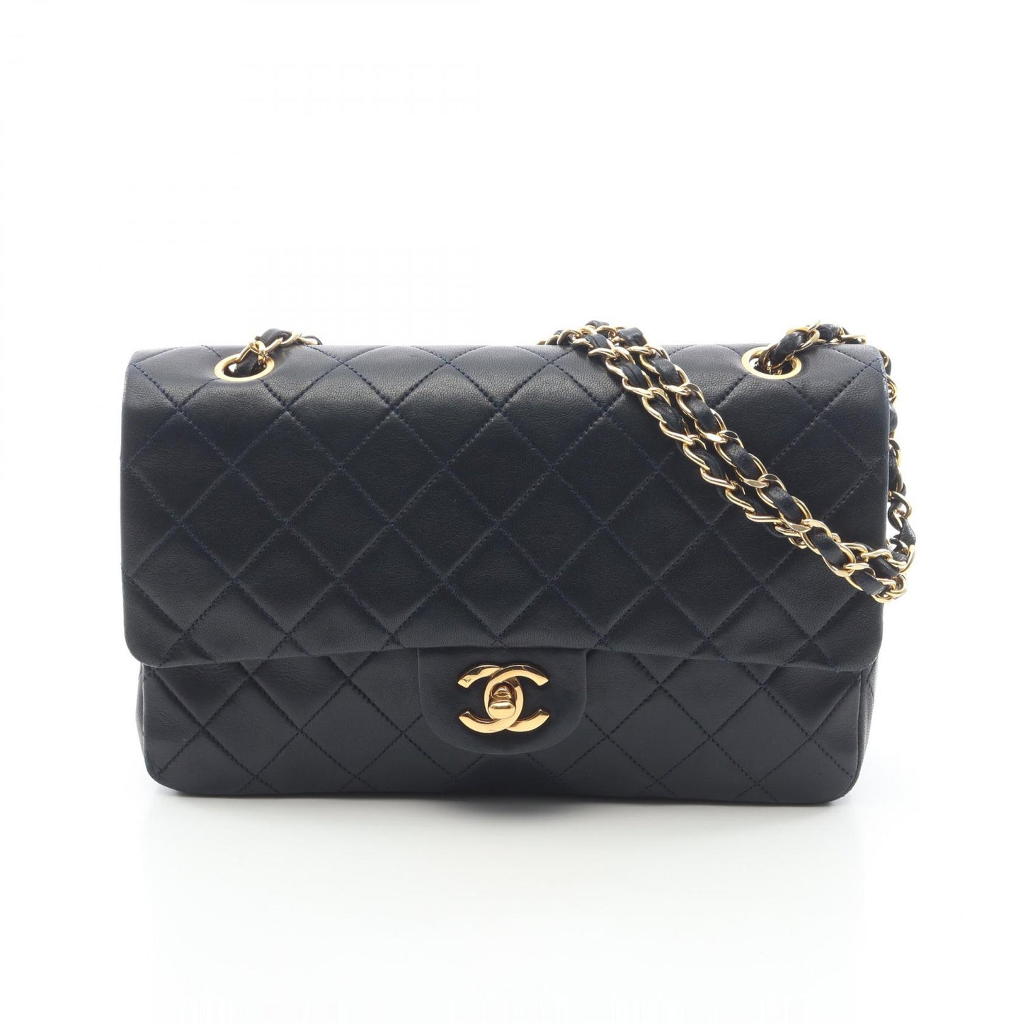 マトラッセ Wフラップ Wチェーンショルダーバッグ ラムスキン ダークネイビー ゴールド金具 シャネル バッグ CHANEL