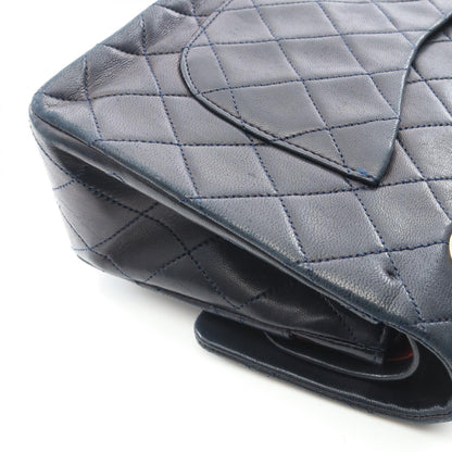 マトラッセ Wフラップ Wチェーンショルダーバッグ ラムスキン ダークネイビー ゴールド金具 シャネル バッグ CHANEL