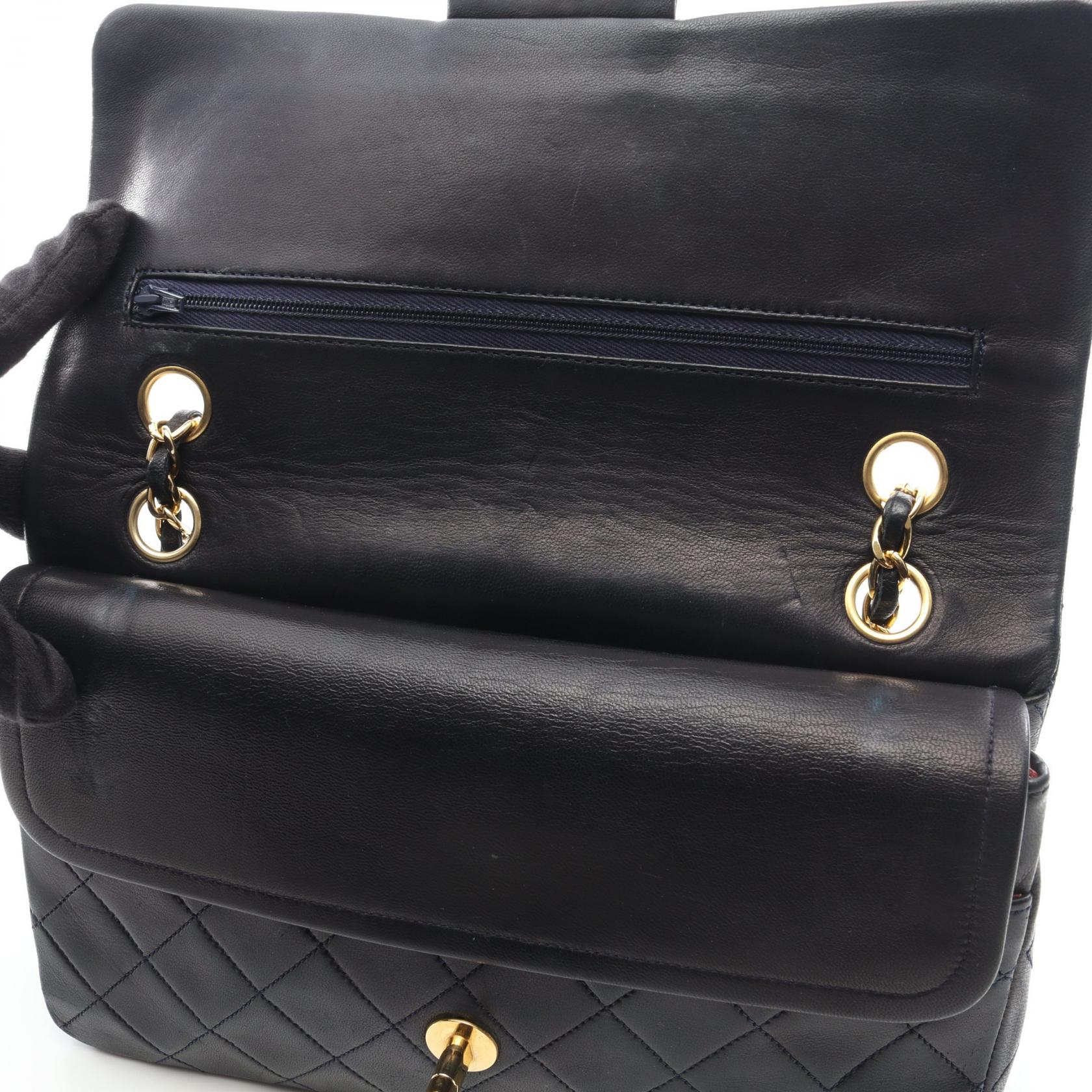 マトラッセ Wフラップ Wチェーンショルダーバッグ ラムスキン ダークネイビー ゴールド金具 シャネル バッグ CHANEL