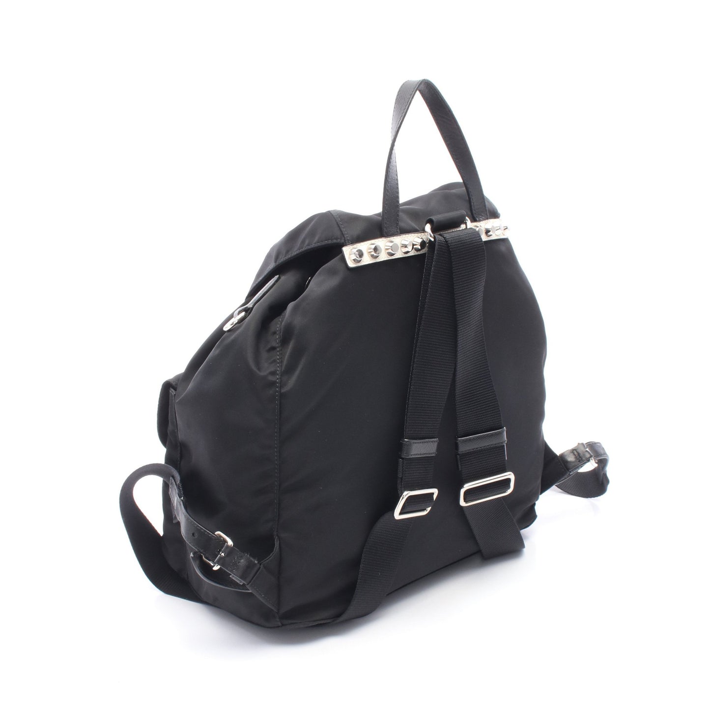 NEW VELA スタッズ バックパック リュックサック ナイロン レザー ブラック レッド プラダ バッグ PRADA