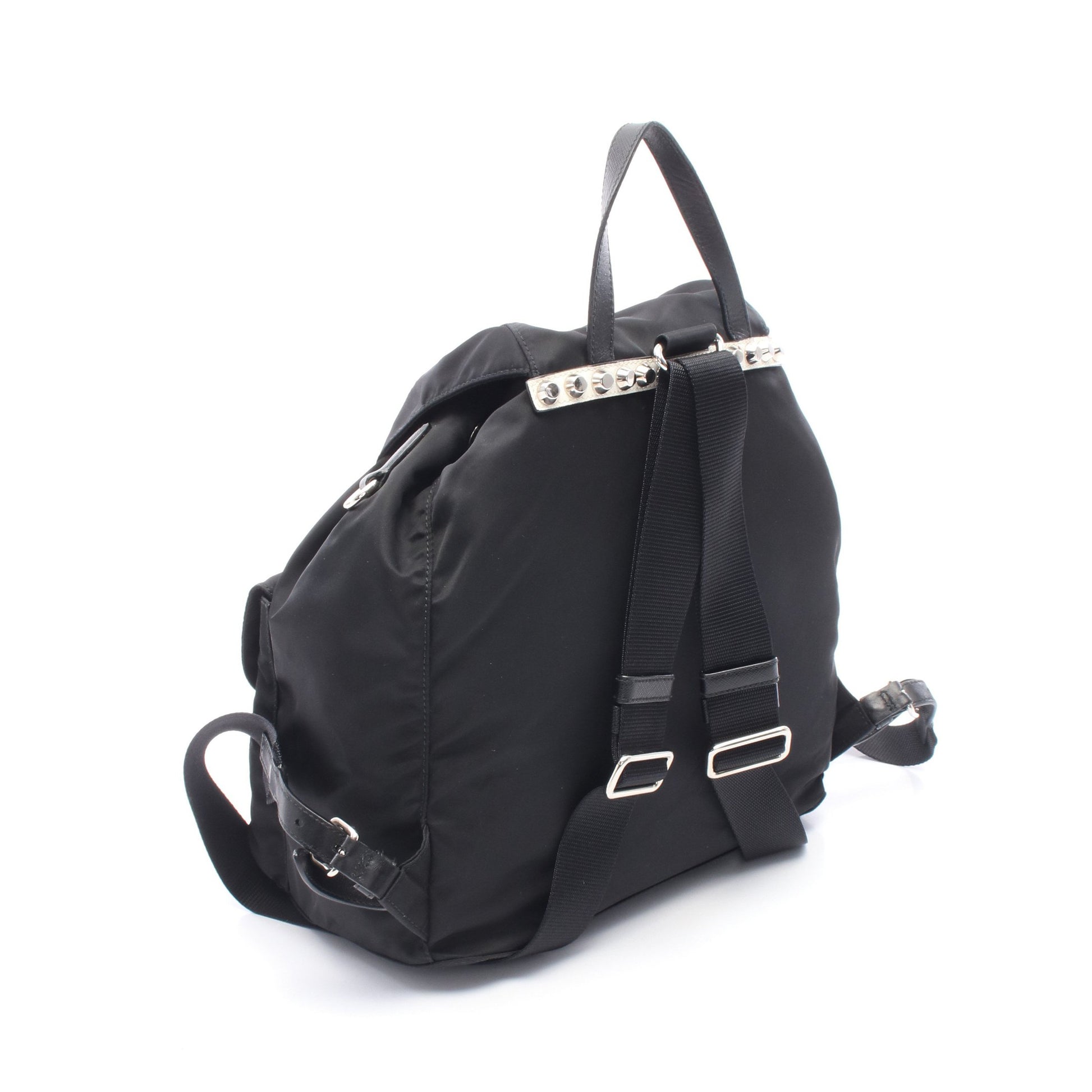 NEW VELA スタッズ バックパック リュックサック ナイロン レザー ブラック レッド プラダ バッグ PRADA