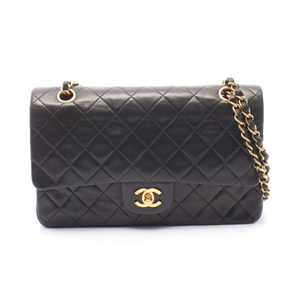 マトラッセ Wフラップ Wチェーンショルダーバッグ ラムスキン ブラック ゴールド金具 ヴィンテージ シャネル バッグ CHANEL