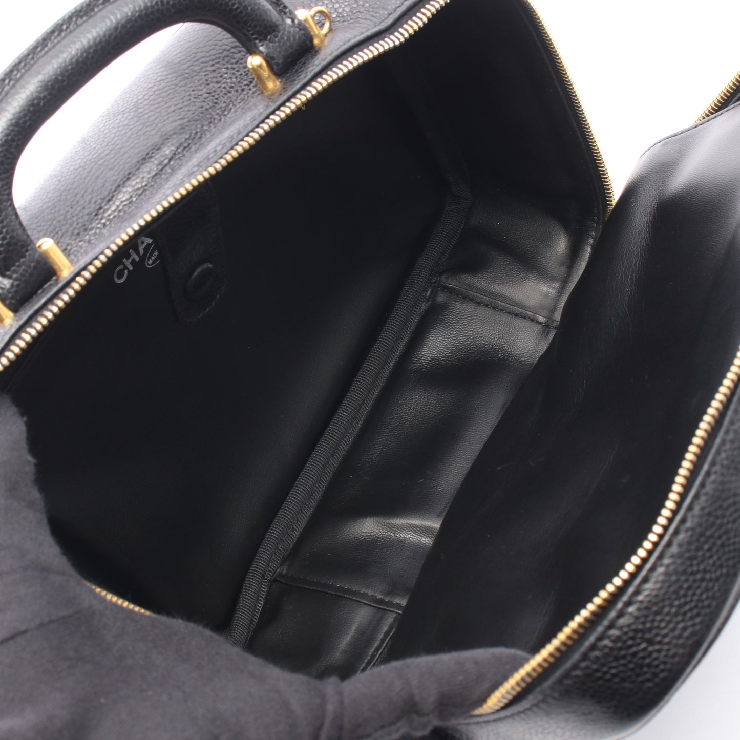 ココマーク 2WAY バニティバッグ ハンドバッグ キャビアスキン ブラック ゴールド金具 シャネル