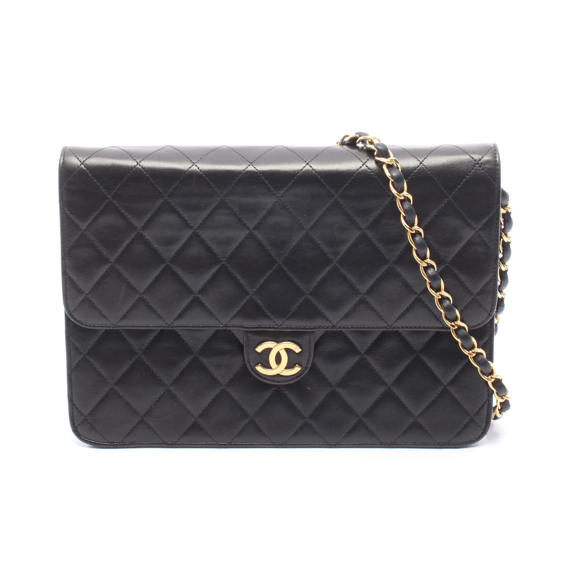 マトラッセ プッシュロック チェーンショルダーバッグ ラムスキン ブラック ゴールド金具 シャネル バッグ CHANEL