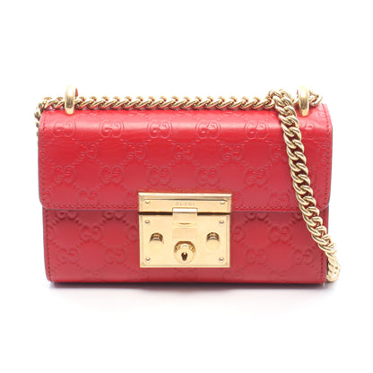パドロック スモール グッチシマ チェーンショルダーバッグ レザー レッド グッチ バッグ GUCCI